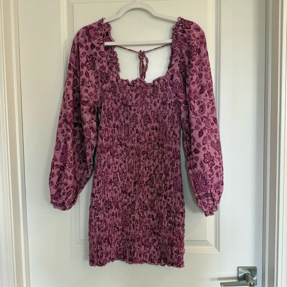 Free People Smock It To Me Mini Dress-Purple Floral